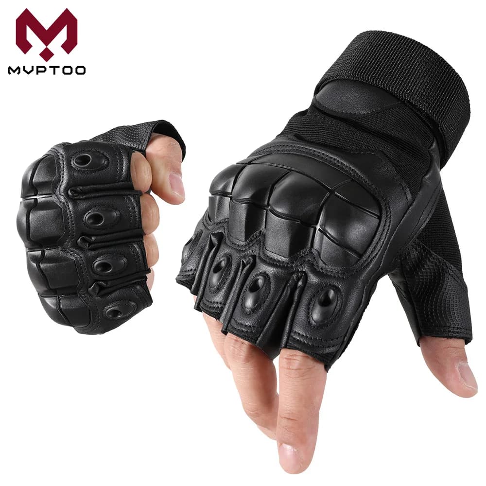 PU Leather Tactical Half Finger Gloves Airsoft Combat Shooting Hunting Paintball Outdoor Work Anti-skid Fingerless Men Women