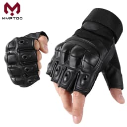 PU Leather Tactical Half Finger Gloves Airsoft Combat Shooting Hunting Paintball Outdoor Work Anti-skid Fingerless Men Women