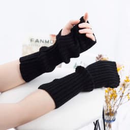 Women Fingerless Anime Gloves Arm Warmers Goth Knitted Kawaii Lolita Gloves Wrist Sleeves Harajuku Mittens Y2k White Accessories