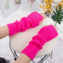 Women Fingerless Anime Gloves Arm Warmers Goth Knitted Kawaii Lolita Gloves Wrist Sleeves Harajuku Mittens Y2k White Accessories