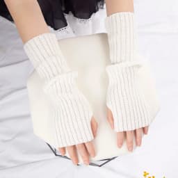 Women Fingerless Anime Gloves Arm Warmers Goth Knitted Kawaii Lolita Gloves Wrist Sleeves Harajuku Mittens Y2k White Accessories
