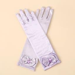 Children's satin princess gloves, girl's butterfly shiny face knot dance performance stage gloves, crystal all finger gloves