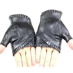 Women's Half Finger Leather Gloves Fashion Four Seasons Driving Wrinkle Style Sheepskin Gloves Outdoor Sports Cycling Anti Slip