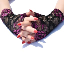 Fashionable Women's Sexy Fingerless Gloves Half Finger Sunscreen Short Lace up Gloves Rose Pattern Gloves