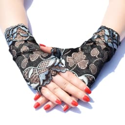 Fashionable Women's Sexy Fingerless Gloves Half Finger Sunscreen Short Lace up Gloves Rose Pattern Gloves
