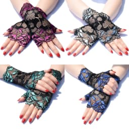 Fashionable Women's Sexy Fingerless Gloves Half Finger Sunscreen Short Lace up Gloves Rose Pattern Gloves