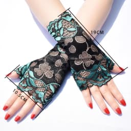 Fashionable Women's Sexy Fingerless Gloves Half Finger Sunscreen Short Lace up Gloves Rose Pattern Gloves