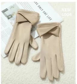 New Suede Gloves for Women Winter Plus Velvet Warm Commercial Style Temperament Bow Touch Screen Riding Driving