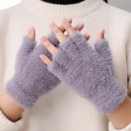 Lovely Fluffy Plush Fingerless Gloves Students Write Type Women Mink Soft Winter Warm Half Fingers Gloves Girls Knitted Mittens