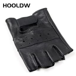 HOOLDW 2020 New Mens Sheep Leather Gloves Sport Driving Slip-resistant Gloves Fitness Half Finger Tactical Gloves Guantes Luva