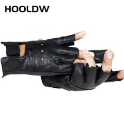 HOOLDW 2020 New Mens Sheep Leather Gloves Sport Driving Slip-resistant Gloves Fitness Half Finger Tactical Gloves Guantes Luva