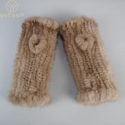 Lady Winter Real Mink Fur Gloves Hand Knitted Real Mink Fur Fingerless Gloves Women Warm Strong Elastic Real Mink Fur Mittens