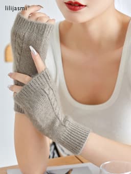 Mink Cashmere Autumn Winter Gloves Cable Seamless Comfy Fingerless Warm Racoon Wool Mitten Thumb Hole Mitts Female Lovely