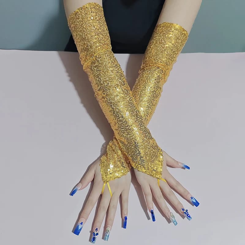 1 Pair Glitter Sequin Women Long Hook Finger Gloves Carnival Party Performance Opera Elbow-length Fingerless Sexy Mittens