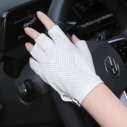 Men Women's Hollow Out Natural Sheepskin Leather White Glove Female Fashion Genuine Leather Breathable Thin Driving Glove R1919