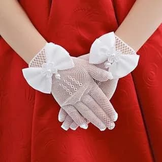 Kids Party Lace Pearl Fishnet Gloves Communion Flower Girl Party Gloves Children's Glove High Elasticity Mesh Bow Gloves