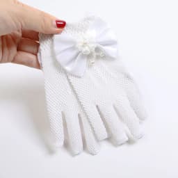 Kids Party Lace Pearl Fishnet Gloves Communion Flower Girl Party Gloves Children's Glove High Elasticity Mesh Bow Gloves