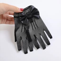 Kids Party Lace Pearl Fishnet Gloves Communion Flower Girl Party Gloves Children's Glove High Elasticity Mesh Bow Gloves