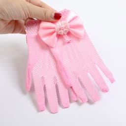 Kids Party Lace Pearl Fishnet Gloves Communion Flower Girl Party Gloves Children's Glove High Elasticity Mesh Bow Gloves