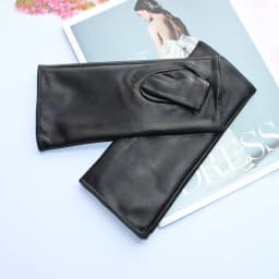 New Women Fashion Long Genuine Leather Black Sheepskin Driving Outdoor Fingerless Gloves Spring and Autumn