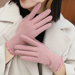 Korean Women's Touch Screen Warm Cashmere Gloves Autumn Winter Outdoor Riding Driving Bow Wool Double Layer Thicken Windproof