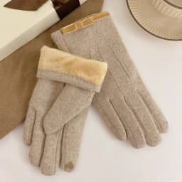 Korean Women's Touch Screen Warm Cashmere Gloves Autumn Winter Outdoor Riding Driving Bow Wool Double Layer Thicken Windproof