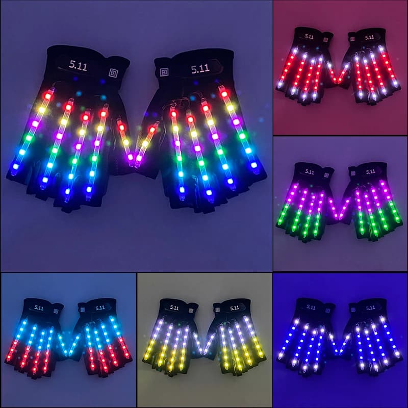 USB Rechargeable LED Glowing Gloves Finger Lighting Flashing Gloves Glasses Stage Performance Costume Dance Concert Decor