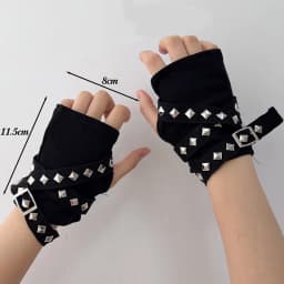 Black Rivet Chain Gloves Unisex Y2K Strap Girl Sleeve Hand Cover Teenage Girls Hip Hop Arm Cover Driving Gloves Accessories