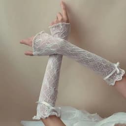 Lace Ruffle Y2k Gloves Fingerless Gloves Mittens JK Lolita Kawaii Women Mesh Fishnet Bowknot Black White Gloves UV Protection