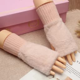 Women Knitted Gloves Half Finger Faux Rabbit Fur Mittens Plush Glove Winter Warm Lady Fingerless Gloves Touch Screen Work Gloves