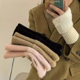 Women Knitted Gloves Half Finger Faux Rabbit Fur Mittens Plush Glove Winter Warm Lady Fingerless Gloves Touch Screen Work Gloves