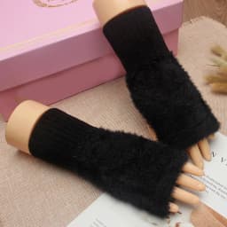 Women Knitted Gloves Half Finger Faux Rabbit Fur Mittens Plush Glove Winter Warm Lady Fingerless Gloves Touch Screen Work Gloves