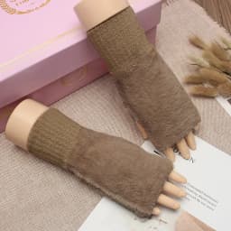 Women Knitted Gloves Half Finger Faux Rabbit Fur Mittens Plush Glove Winter Warm Lady Fingerless Gloves Touch Screen Work Gloves