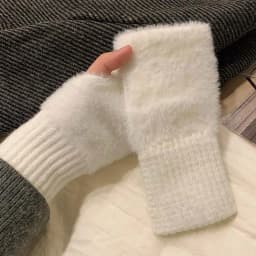 Women Knitted Gloves Half Finger Faux Rabbit Fur Mittens Plush Glove Winter Warm Lady Fingerless Gloves Touch Screen Work Gloves