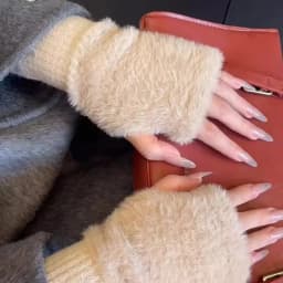 Women Knitted Gloves Half Finger Faux Rabbit Fur Mittens Plush Glove Winter Warm Lady Fingerless Gloves Touch Screen Work Gloves