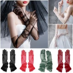 Women Ultra Tulle Gloves Mesh Sheers Full Finger Elbow Long Gloves Vintage Sunscreen Gloves Wedding Bride Dress Mittens