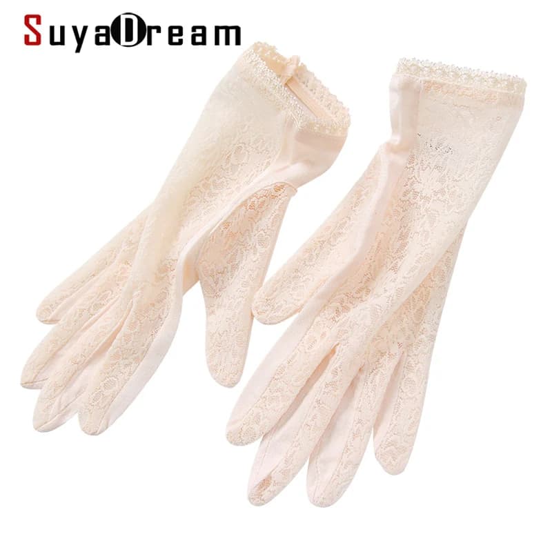 SuyaDream Women Mittens 100%Natural Silk and Lace Adult Gloves 2025 Ladies Fashion Glove
