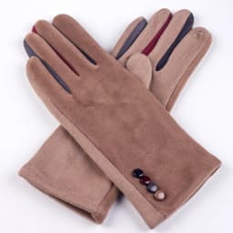Autumn Winter Female Button Suede Leather Velvet Cashmere Full Finger Warm Bow Glove Women Embroidery Touch Screen Mitten F9