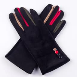 Autumn Winter Female Button Suede Leather Velvet Cashmere Full Finger Warm Bow Glove Women Embroidery Touch Screen Mitten F9