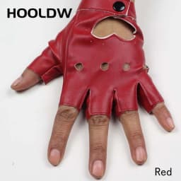 HOOLDW New Cycling Fingerless Gloves Fashion Women PU Leather Gloves Dancing Party Show Costume Breathable Half Finger Mittens