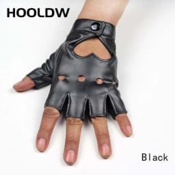 HOOLDW New Cycling Fingerless Gloves Fashion Women PU Leather Gloves Dancing Party Show Costume Breathable Half Finger Mittens