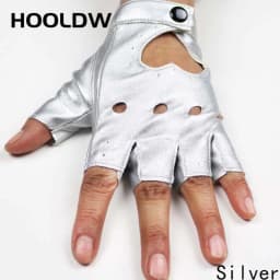 HOOLDW New Cycling Fingerless Gloves Fashion Women PU Leather Gloves Dancing Party Show Costume Breathable Half Finger Mittens