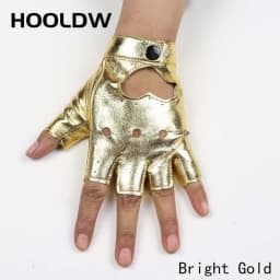 HOOLDW New Cycling Fingerless Gloves Fashion Women PU Leather Gloves Dancing Party Show Costume Breathable Half Finger Mittens