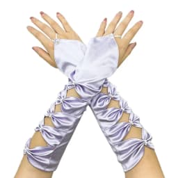 Women Hollow Hook Finger Bow Ceremonial Etiquette Satin Gloves Cosplay Dinner Party Evening Dress Matching Princess