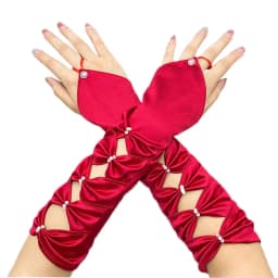 Women Hollow Hook Finger Bow Ceremonial Etiquette Satin Gloves Cosplay Dinner Party Evening Dress Matching Princess