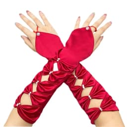 Women Hollow Hook Finger Bow Ceremonial Etiquette Satin Gloves Cosplay Dinner Party Evening Dress Matching Princess
