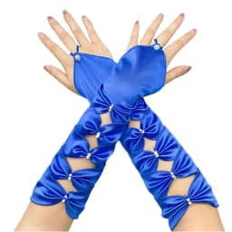 Women Hollow Hook Finger Bow Ceremonial Etiquette Satin Gloves Cosplay Dinner Party Evening Dress Matching Princess