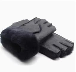Men women autumn winter thicken warm natural one piece wool fur leather glove winter wool fur mitten half finger fur glove R3385