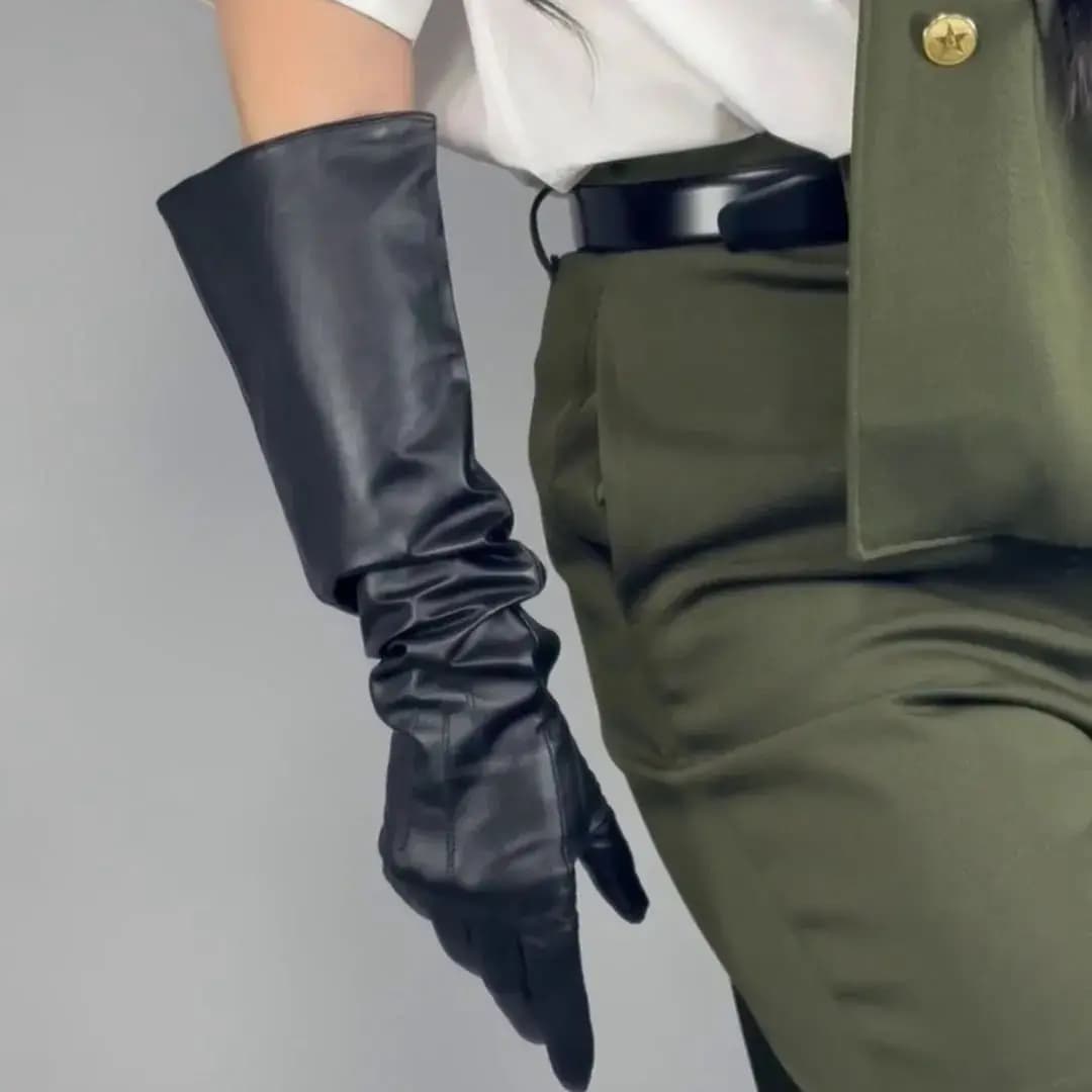 REAL LEATHER TECH LONG GLOVES Unisex Black 50cm Wide Balloon Large PUFF SLEEVES LLDLLNT