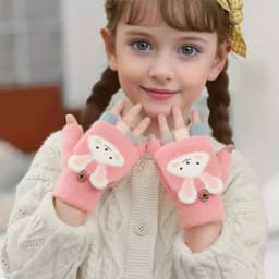 Cozy Cute Cartoon Girls' Winter Gloves Warm Cold-Proof Flip Top Design for Writing and Skiing Polyester Blend Hand Washable